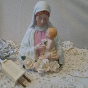Porcelain Madonna & Child Vintage Night Light